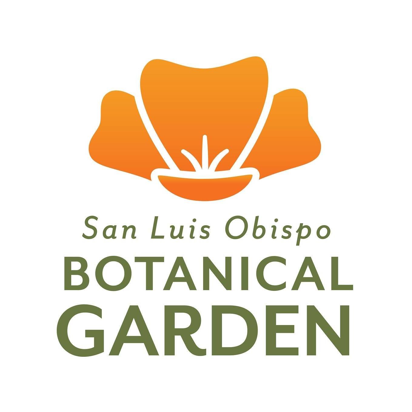 Logo of the San Luis Obispo Botanical Garden featuring an orange poppy flower above the garden’s name in green text