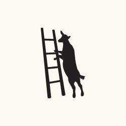 Black silhouette of a goat climbing a ladder, representing Stepladder Ranch & Creamery.
