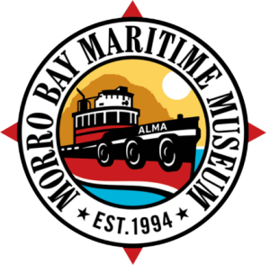 Morro Bay Maritime Museum logo featuring a red and white ship named Alma against a sunset background with the text “Morro Bay Maritime Museum – Est. 1994.”