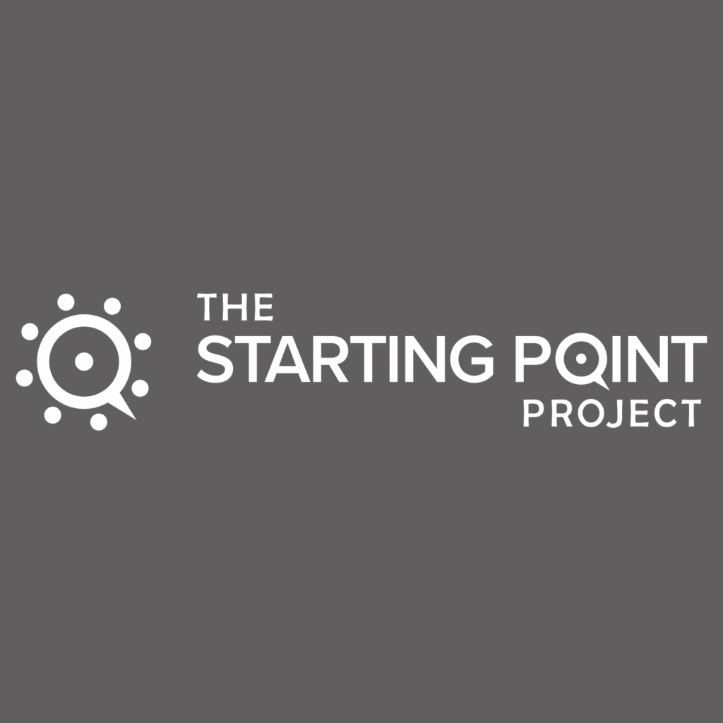 The Starting Point Project logo featuring a circular symbol with a central dot and outward lines next to the organization’s name in bold white text on a gray background.